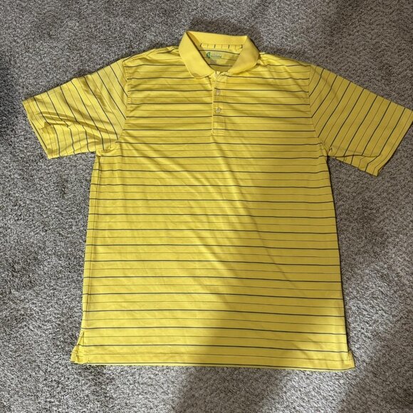 IZOD Golf Polo Shirt Mens XLT Yellow Blue Striped X-Treme Function Short Sleeve - Picture 1 of 9